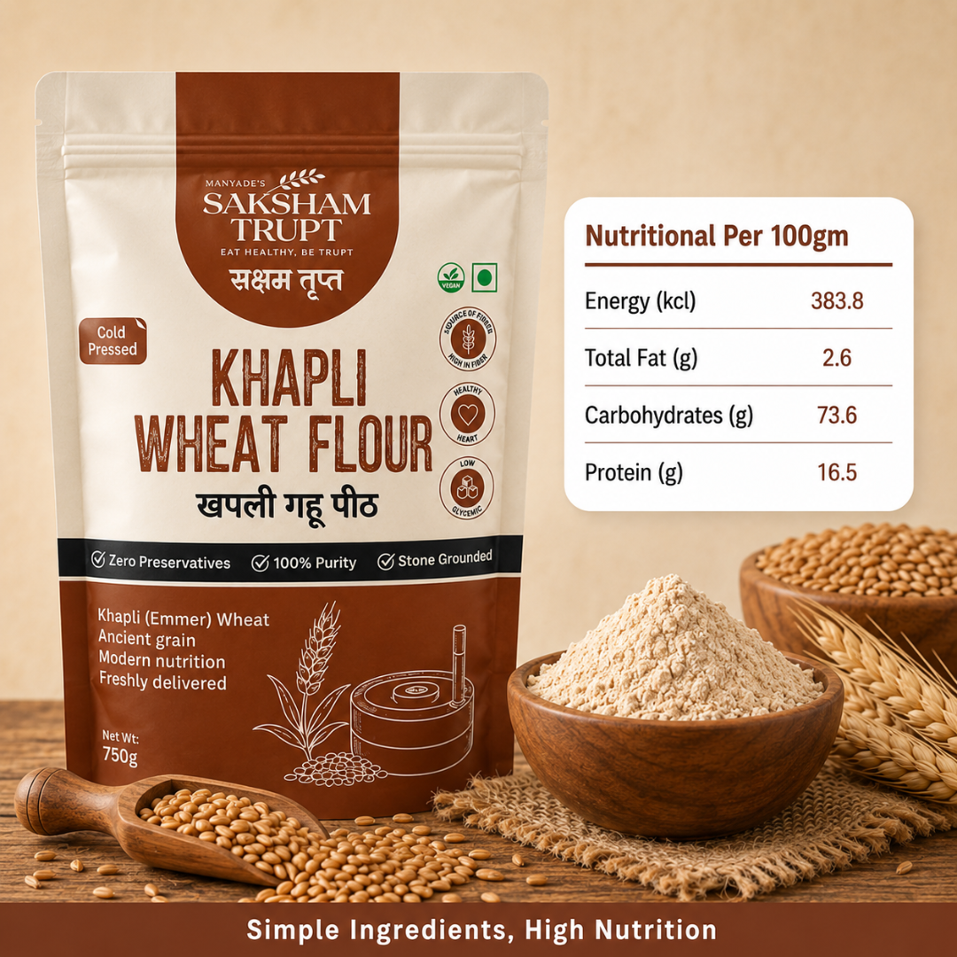 khapli wheat flour packet back nutrition info