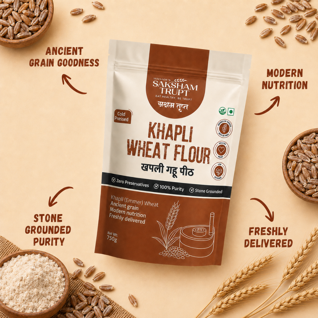 khapli wheat flour packet 750g saksham trupt