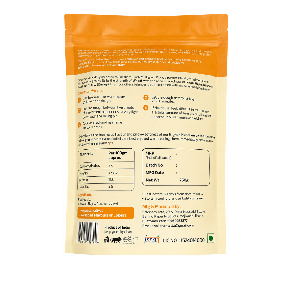 Saksham Trupt Multigrain Flour – Healthy Stone Ground Atta | 750G - Image 2